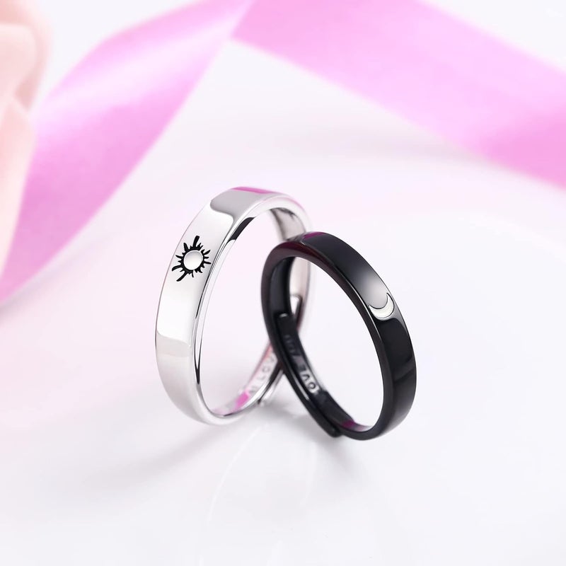 Beydodo 925 Silver Rings Custom Adjustable Sun and Moon Matching Rings Engraved I Love You Couples Rings Wedding - Image 2